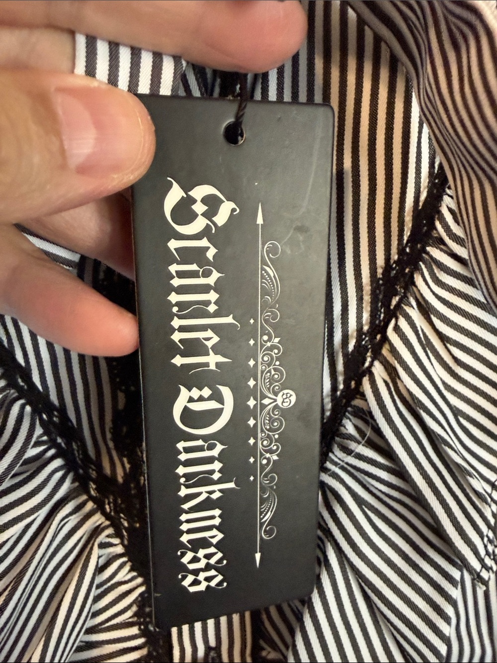 Victorian-Inspired Black & White Stripe Ruffle Button-Down Blouse- Medium-NWT - Picture 4 of 16